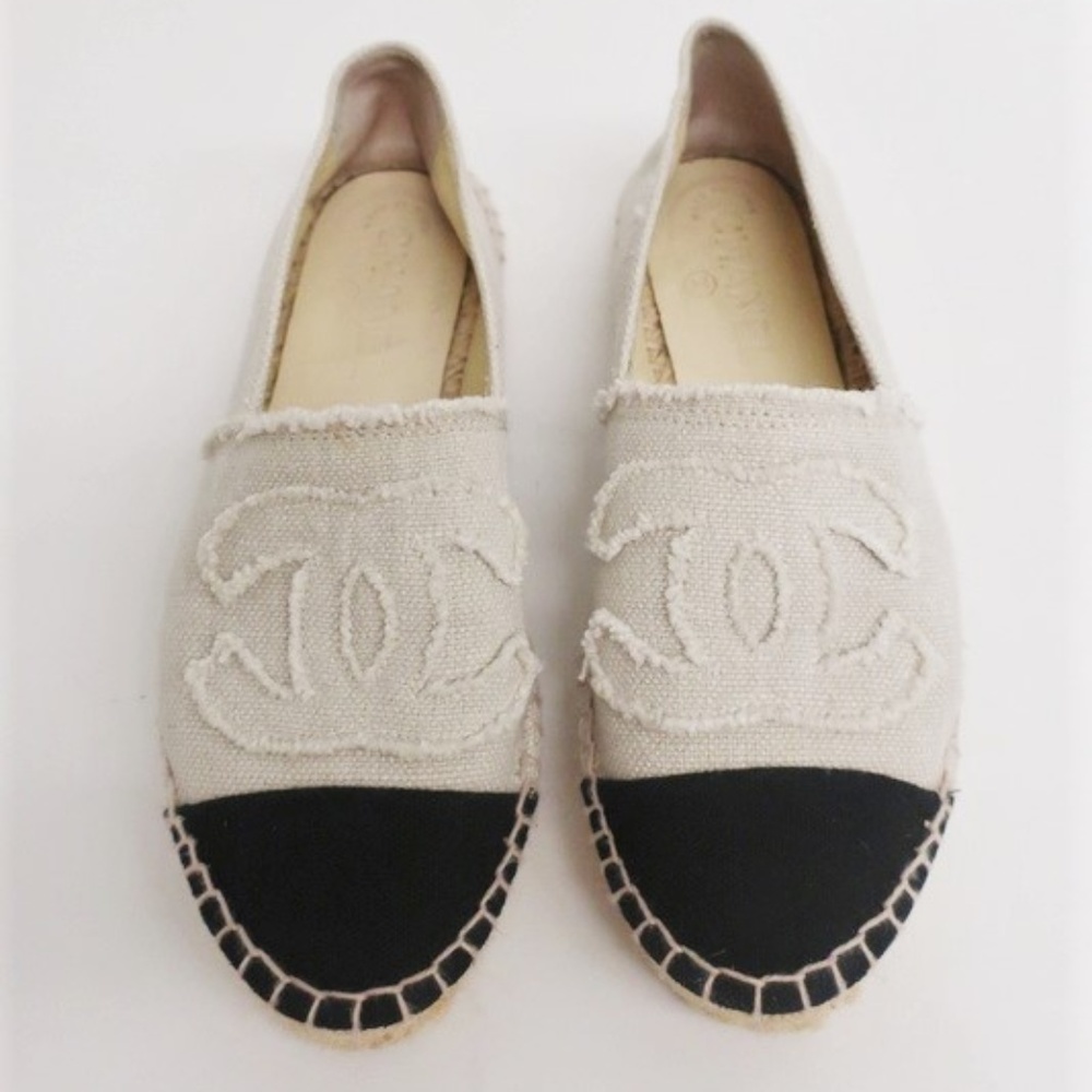 Chanel CC Cap Toe Espadrilles Natural/Black - Picture 1 of 6